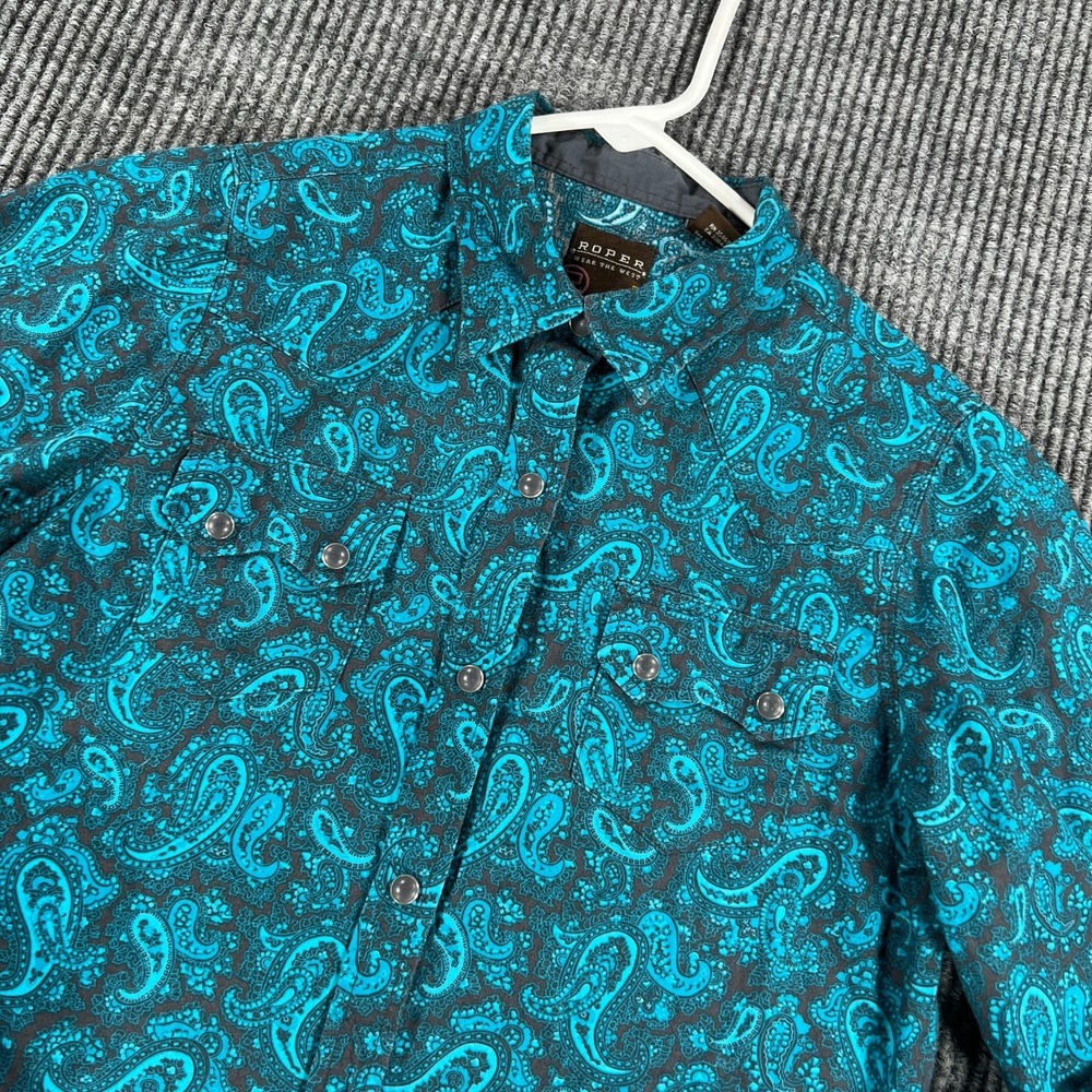 Roper Shirt Girls XL Extra Large Green Paisley Long Sleeve Button Up Western